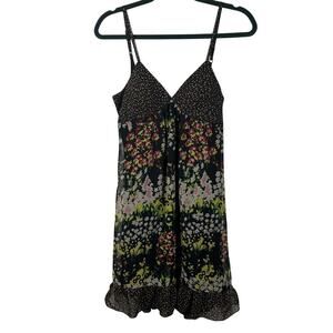 Johnny Martin Dress Women Junior 7 Black Ditsy Floral Babydoll Ruffle Spring VTG